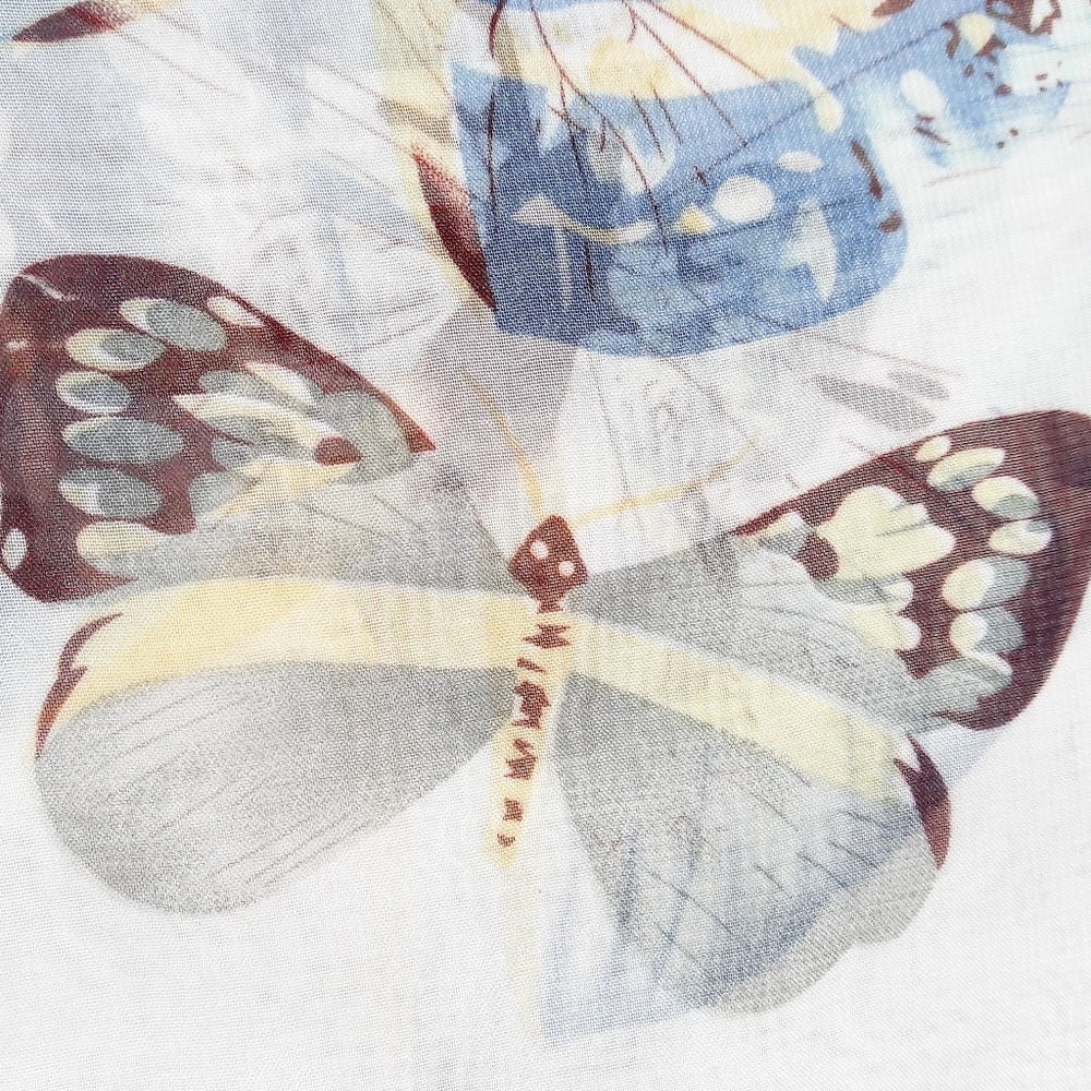 White Chiffon Blue Butterfly Wrap Scarf Shawl - Picture 3 of 4